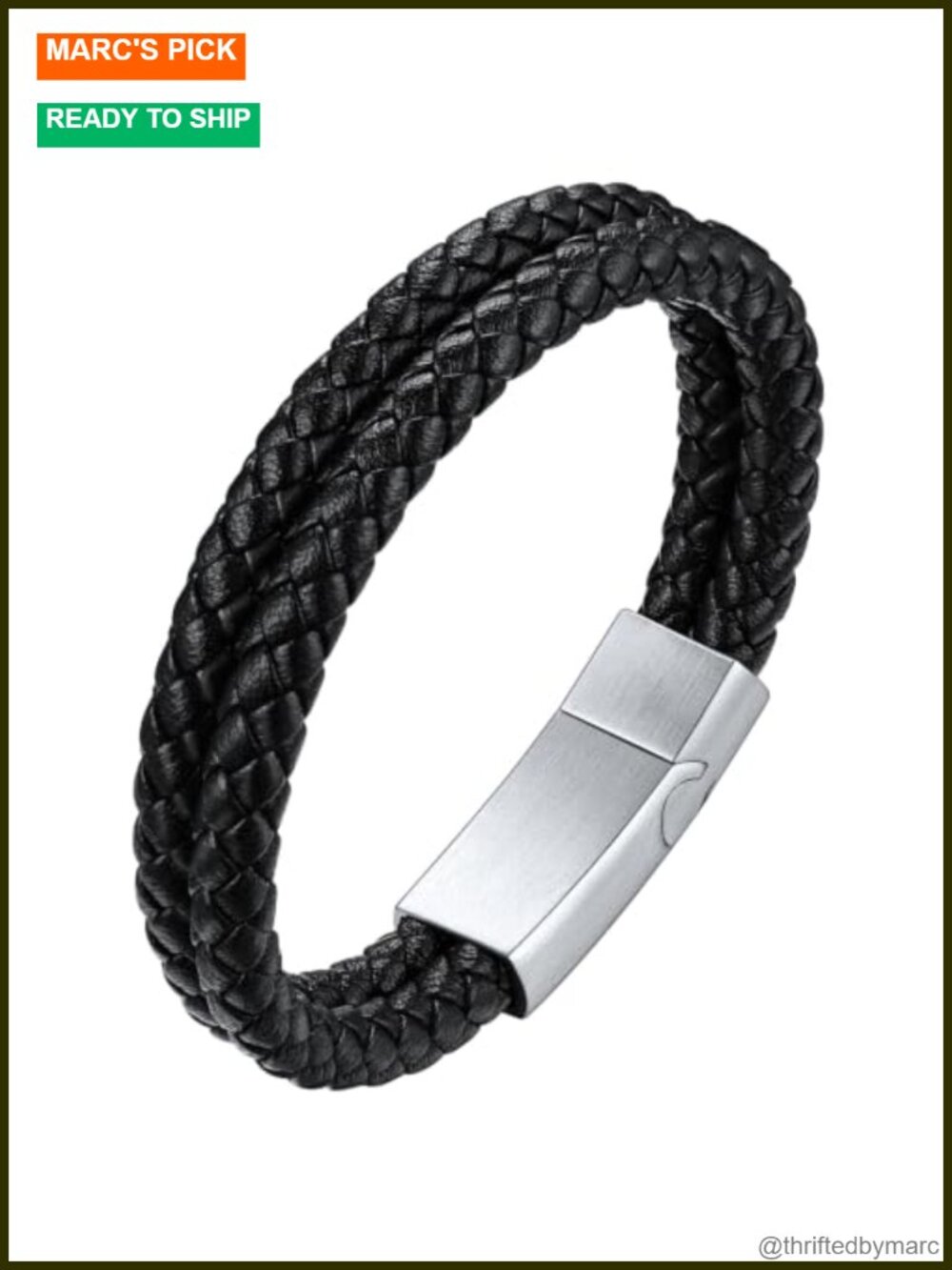 Mens Braided Genuine Leather Bracelet Stainless Steel Clasp Gift Box